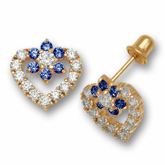 Solid 14K Yellow Gold Heart Shape Screw Back Earrings with Sparkling Birthstone - Picture 10 of 13